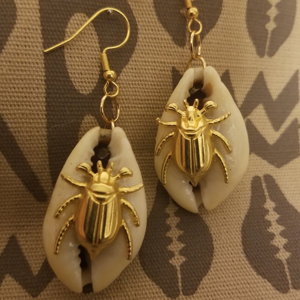 OUT OF STOCK - Banded Cowrie with Gold Filled Scarab